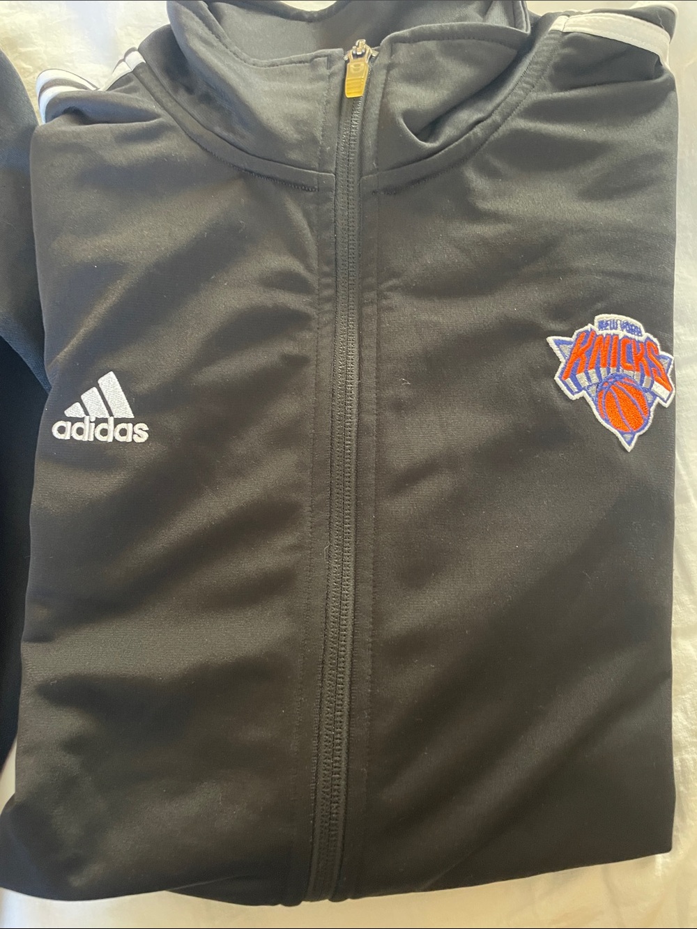 XL Long/Tall-NY Knicks adidas Black Knicks Full-Zip Jacket with White Stripes